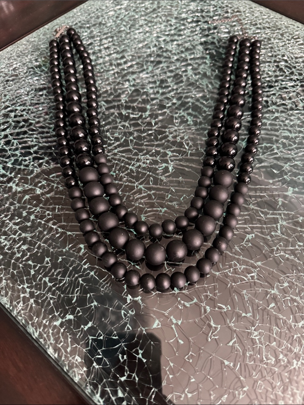 Matte / Gloss Black Multi-Strand Beaded Necklace - Women Jewelry